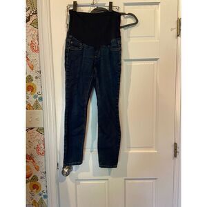 Indigo blue full panel petite maternity denim‎ jeans dark wash straight leg